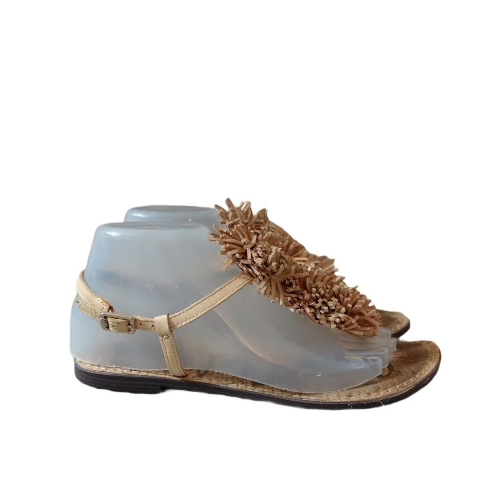 Sam Edelman Gates Gold And Tan Fringe Sandals Women's Size 7 T-strap Sandal